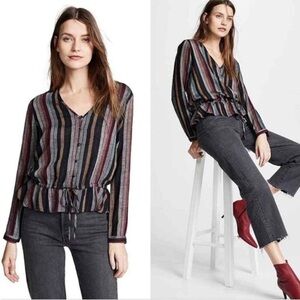 Rails striped tie-waist long-sleeved top size medium gauzy with gold thread